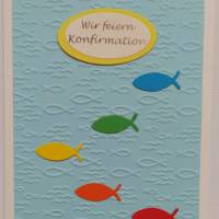 DIY Einladung zur Konfirmation 10 Karten Regenbogen Fische Meer zum selber basteln Bild 1