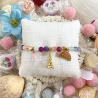 Frühlings-Herz - Perlen-Armband mit bunter Jade, Herz, Eiffelturm, Croissant und Quaste Bild 2