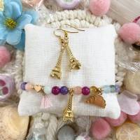 Frühlings-Herz - Perlen-Armband mit bunter Jade, Herz, Eiffelturm, Croissant und Quaste Bild 5