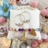 Frühlings-Herz - Perlen-Armband mit bunter Jade, Herz, Eiffelturm, Croissant und Quaste Bild 6