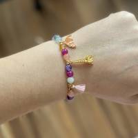 Frühlings-Herz - Perlen-Armband mit bunter Jade, Herz, Eiffelturm, Croissant und Quaste Bild 7