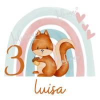 Bügelbild Geburtstag Regenbogen Eichhörnchen  *Personalisiert Bild 1