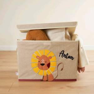 Personalisierte Aufbewahrungsbox Löwe mit Deckel | Korb für Spielsachen | Personalisierte Kinderzimmerdeko Spielzeug Auf