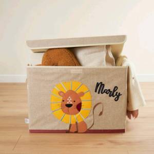 Personalisierte Aufbewahrungsbox Löwe mit Deckel | Korb für Spielsachen | Personalisierte Kinderzimmerdeko Spielzeug Auf Bild 5