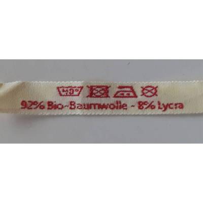 Textiletiketten gewebt - beige - rot - Baumwolle - mit Aufdruck Bio-Baumwolle + Pflegesymbole - 85 Stück geschnitten