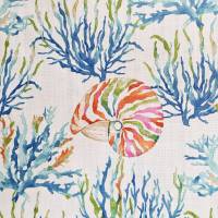 Stoff Baumwolle "Nautilus" Korallen Muscheln multicolor weiss Leinenoptik Bild 1