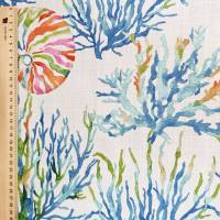 Stoff Baumwolle "Nautilus" Korallen Muscheln multicolor weiss Leinenoptik Bild 2