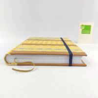 Notizbuch, gelb grün, Stiftschlaufe, DIN A5, 150 Blatt, Grubentuch Unikat Bild 5