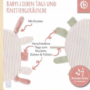 Babygeschenk Knistertuch personalisiert Reh | Geschenk zur Geburt | Baby Geschenkidee | Babyspielzeug Bild 4