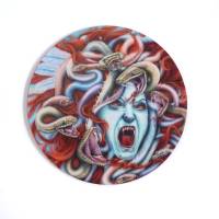 Auffalender Kunst Mauspad Bild Motiv Medusa, Runder illustrierter Mousepad als Geschenkidee für Valentinstag Bild 1