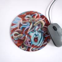 Auffalender Kunst Mauspad Bild Motiv Medusa, Runder illustrierter Mousepad als Geschenkidee für Valentinstag Bild 4