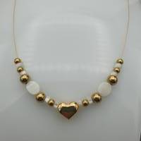 Perlen-Halskette in weiß-gold mit Herz und Muschelperlen 43 cm lang Bild 5