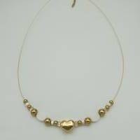 Perlen-Halskette in weiß-gold mit Herz und Muschelperlen 43 cm lang Bild 6