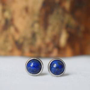 Mini Lapislazuli Ohrstecker Silber, 6mm, minimalistisch, kleine blauem Stein Ohrstecker, Blau, Lapislazuli Ohrringe, Lap Bild 1