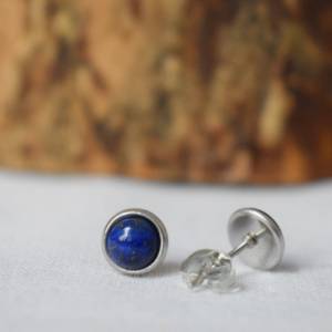 Mini Lapislazuli Ohrstecker Silber, 6mm, minimalistisch, kleine blauem Stein Ohrstecker, Blau, Lapislazuli Ohrringe, Lap Bild 2