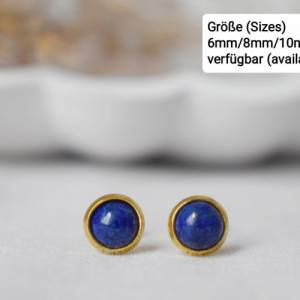 Mini Lapislazuli Ohrstecker Silber, 6mm, minimalistisch, kleine blauem Stein Ohrstecker, Blau, Lapislazuli Ohrringe, Lap Bild 9