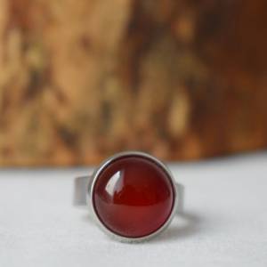 Roter Achat Ring Silber, Edelstein verstellbar Ring, Statement Rot Ring, rund, Stein, Edelstahl, Achat Schmuck, Geburtst Bild 3