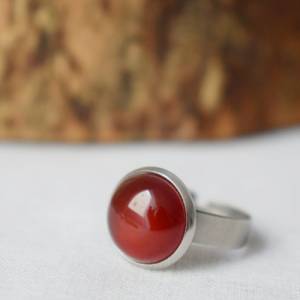 Roter Achat Ring Silber, Edelstein verstellbar Ring, Statement Rot Ring, rund, Stein, Edelstahl, Achat Schmuck, Geburtst Bild 4