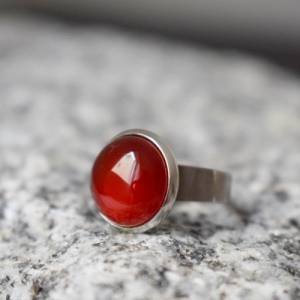 Roter Achat Ring Silber, Edelstein verstellbar Ring, Statement Rot Ring, rund, Stein, Edelstahl, Achat Schmuck, Geburtst Bild 5