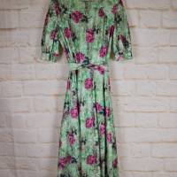 True Vintage 50er Tageskleid Damen Kleid Größe S 36 Sommerkleid Grün Rosen Garten Bild 8