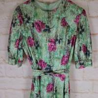 True Vintage 50er Tageskleid Damen Kleid Größe S 36 Sommerkleid Grün Rosen Garten Bild 9