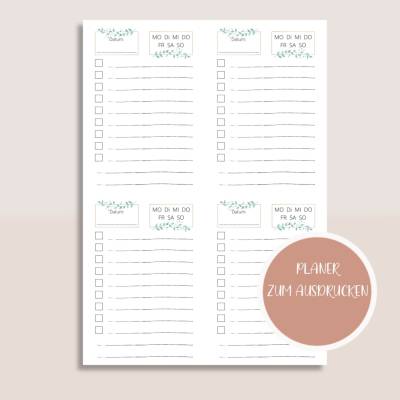 To-Do Liste, kleiner Wochenplan, Wochenplanerplaner zum Ausdrucken A4, Stundenplan | Planer&Listen Printables