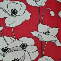 Stoff Baumwolle "Pavot" Mohnblumen rot weiss schwarz Leinenoptik Bild 1