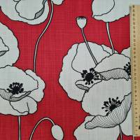 Stoff Baumwolle "Pavot" Mohnblumen rot weiss schwarz Leinenoptik Bild 3