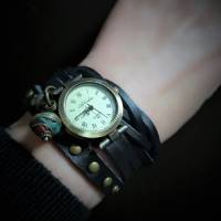 Armbanduhr,Wickeluhr mit Druckknopfverschluss, Koralle und Türkis Bild 1