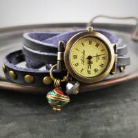 Armbanduhr,Wickeluhr mit Druckknopfverschluss, Koralle und Türkis Bild 3
