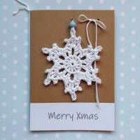 Grußkarte Eiskristall Schneeflocke Weihnachtsstern gehäkelt mit Wunschtext Bild 1