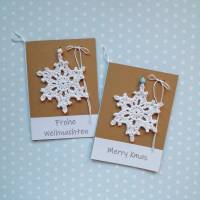Grußkarte Eiskristall Schneeflocke Weihnachtsstern gehäkelt mit Wunschtext Bild 2