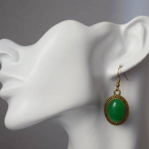 Jade grün Vintage Kette, Oval, Edelstein Halskette grüner Stein Kette, Bronze, Jade Anhänger, grün, Jade Schmuck, Gesche Bild 8