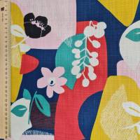 Stoff Baumwolle "Exograph" Blumen und Formen multicolor  Leinenoptik Bild 1
