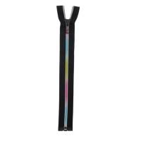 Reißverschluss für Jacken, schwarz mit Spirale in metallisierten Regenbogenfarben, 25cm - 80cm Länge Bild 1
