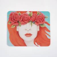Kunst Mauspad mit Blumen Motiv, Illustrierte Mousepad mit roten Rosen als Geschenkidee zum Frauentag Bild 2