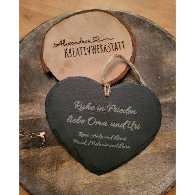 personalisiertes Schieferherz 16x13, Beerdigung, Erinnerung, Ruhe in Frieden, Herzform, Grabdekoration, Trauer, Allerhei