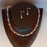 Schmuckset Halskette mit Ohrsteckern Zuchtperlen u. Glas in weiß Bild 1