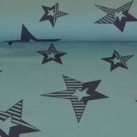 Jersey mit grauen STERNEN * Sterne mit Streifen * Grundfarbe ist MINT * 1,00 x 1,45 m Bild 1