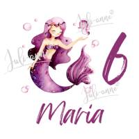 Bügelbild Geburtstag Meerjungfrau "Little Mermaid" Pink Lila *personalisiert Bild 1