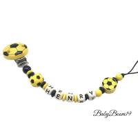 Schnullerkette mit Namen Junge Mädchen Fußball Dortmund schwarz gelb Baby Geschenk Geburt Taufe Babyparty Bild 2