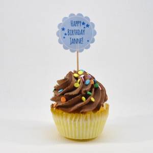 DIY Cupcake-Topper Personalisiert Happy Birthday blau mit Name Bild 1
