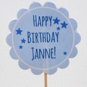 DIY Cupcake-Topper Personalisiert Happy Birthday blau mit Name Bild 3