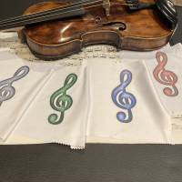Reinigungstuch für Geige, Geigenbögen, Saiten, mit blauen Notenschlüssel Violine Streichinstrumente, Lackpflege Bild 1