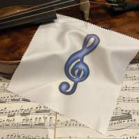 Reinigungstuch für Geige, Geigenbögen, Saiten, mit blauen Notenschlüssel Violine Streichinstrumente, Lackpflege Bild 2