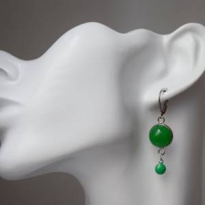 Ohrringe Jadegrün Silber, Creolen Jade, Ohrringe Grün hängend, Ohrringe Emaille Grün, Hängeohrringe grüner Edelstein, Ja Bild 2