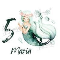 Bügelbild Geburtstag Meerjungfrau "Little Mermaid" grün *personalisiert Bild 1