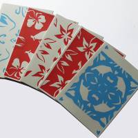 Postkartenset 5 teilig handgemacht nach Scherenschnittmotiven in Rot und Blau Bild 1