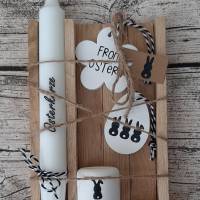 Geschenkbox zu Ostern "Osterkerze" ~ Stabkerze mit Kerzenhalter in Holzbox aus Eiche ~ Raysin Deko Hase Bild 1