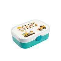 Brotdose Mepal mit Namen, Lunchbox & Trinkflasche für Jungen mit Obsteinsatz und Gabel, Motiv Baustelle Bild 1
